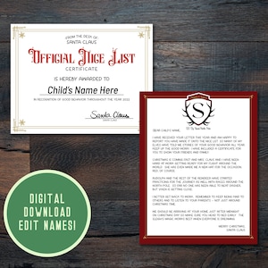 Instant Download Letter From Santa | Nice List Certificate | Christmas Letter
