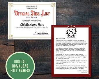 Instant Download Letter From Santa | Nice List Certificate | Christmas Letter