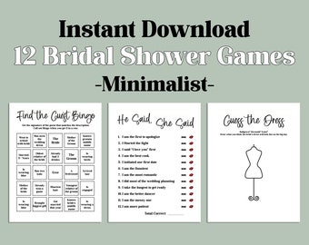 12 Printable Minimalist Bridal Shower Games | Instant Download Shower Games | Wedding Party Games | Bachelorette Games