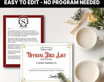 Sofort Download Brief vom Weihnachtsmann | Schöne Liste Zertifikat | Weihnachtsbrief