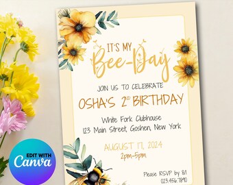 Bee-Day Birthday Party Invite - Digital Download | Kid's Birthday Invitation | Bee Themed Birthday