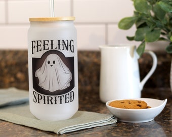 Feeling Spirited Glass Can | Fall Cups | Iced Coffee Cup | Halloween Tumbler | Ghost Cup