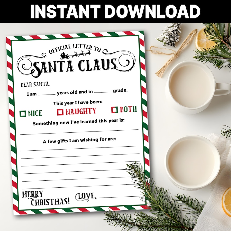 Printable Letter to Santa | Kids Christmas Wish List | PDF Digital ...