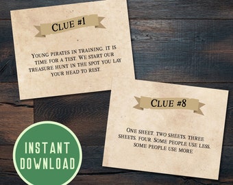 Instant Download Pirate Themed Indoor Scavenger Hunt Clues | Kids Birthday Scavenger Hunt | DIY Birthday
