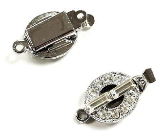 Vintage Crystal Double Baguette Rhinestone Border Silver Plated Round Clasp - Classy Elegant Single Strand Clasp Closure S883