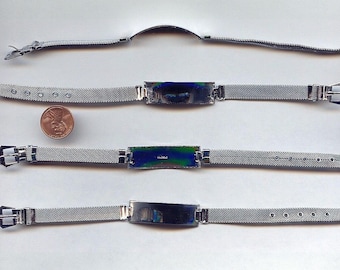 Vintage Silver Mesh Chain Adjustable Buckle Clasp Engravable Id Bracelet L430