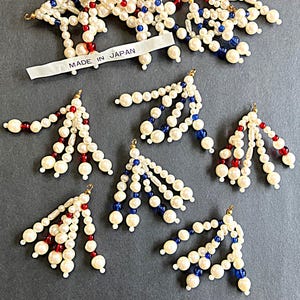 12 Vintage Japan Pearl Ruby Red & Sapphire Blue Acrylic 2 Inch Dangle Tassel Pendants L862