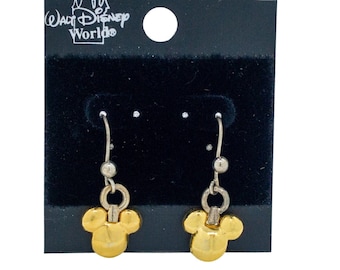 Vintage Disney Mickey Mouse Head Gold Silver Drop Pendientes colgantes - On Retail Card V780c