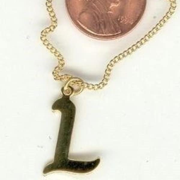 1 VINTAGE GOLD PLATED "L" initial 15.5" necklace t400