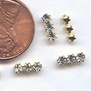24 Vintage Swarovski Austrian Crystal 3 Glass Rhinestone .25&quot; Bendable Brass Bars R149
