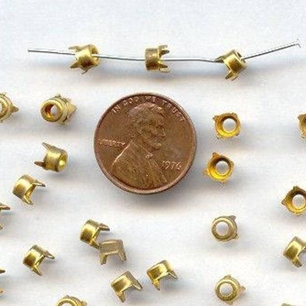 24 Vintage Brass Four Prong 4mm. Round Rhinestone Cup Settings 702a