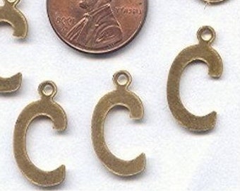 50pcs. Vintage Brass 16x10mm. Letter "C" Initial Charm Bead Pendants Z815