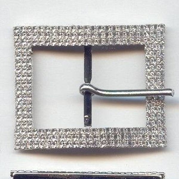 VINTAGE SILVER AUSTRIAN crystal rhinestone 2” curved rectangle belt buckle w880