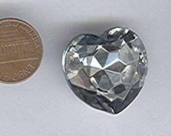 2 Vintage Crystal Glass Heart 25mm. Faceted Rhinestone Gem Jewels Z502