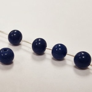 100 Pieces Vintage Handmade Glass Navy Blue 5mm. & 6mm. Smooth Round Beads D413
