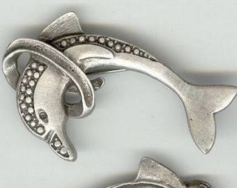 1 Vintage Antique Silver Dolphin 56x36mm. Bar Pin T16