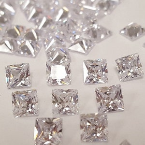 6 Vintage Genuine Cubic Zirconia Crystal .75 Carat Princess Cut 5x5mm. Square Gem Jewels   S584