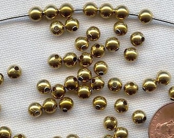 50 vintage Brass Smooth 5mm. Perles rondes D226