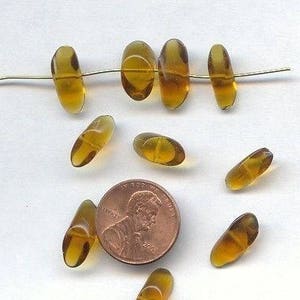 24 Vintage Glass Topaz Handmade Slant Ended Cylinder Smooth Beads D36