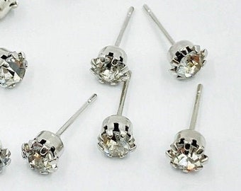 April Birthstone Crystal 4mm. Rhinestone Silver Stud Earrings - Pick Amount T836