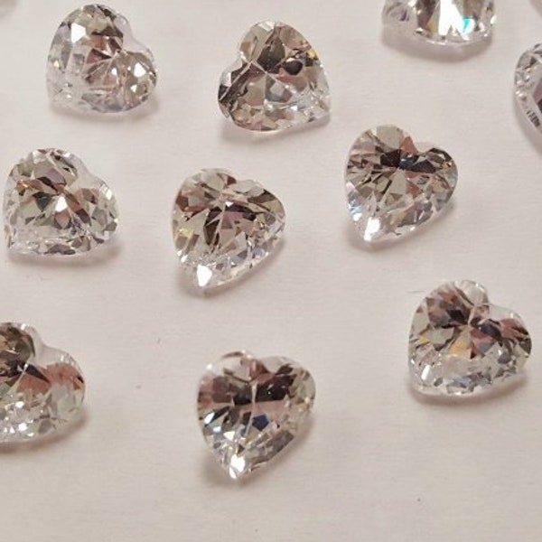 6 Vintage Genuine Cubic Zirconia Crystal 1.5 Carat Heart 7mm. Gem Jewels S799