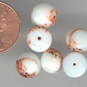 100 Vintage Glass White Orange Millefiori Swirl Round 9mm. Domed Cabochons T384