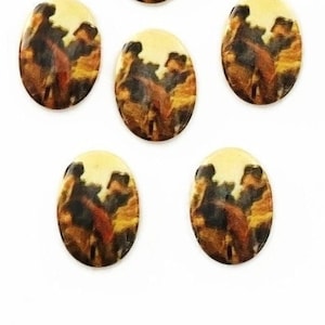 6 Vintage Washington Crossing Delaware River 18x13mm. Glass Limoge Cameos L544