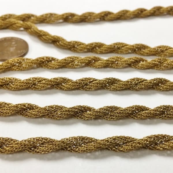 55 Inch Vintage Solid Brass Braided Round Mesh Tube Fancy 5mm. Wide Chain Section D404