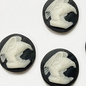 6 Vintage American Bald Eagle Liberty Jet Black 18 mm. Camafeus de resina redondos L482