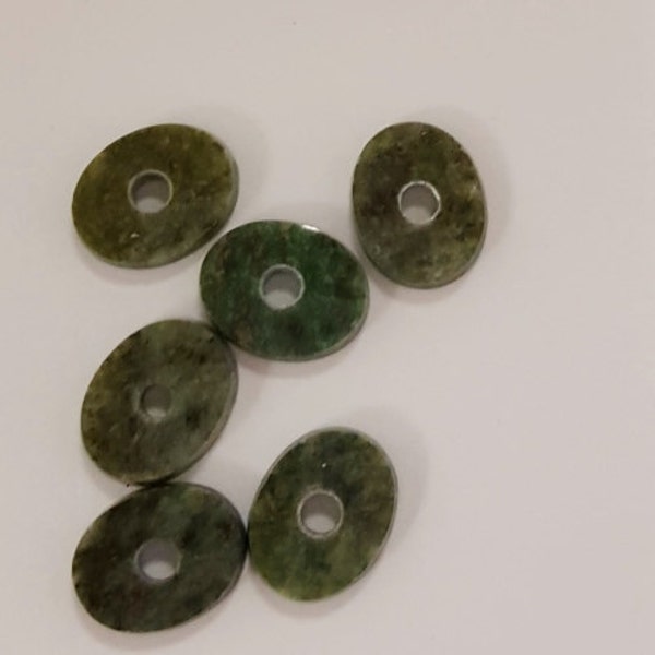 4 Vintage Genuine Wyoming Jade 10x8mm. Oval Unset Center Hole Cabochons D509