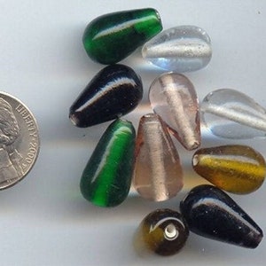 50 Vintage Handmade Glass Asst 17x12mm Drop Beads 899a