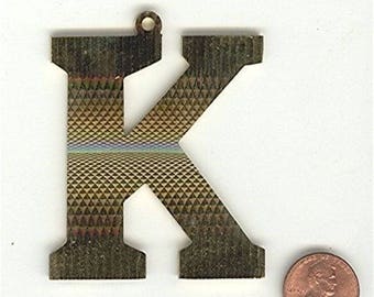 1 Vintage Brass Letter "K" Initial Deco Cut 2.5" Pendant Z622