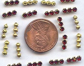 24 Vintage Swarovski Austrian Crystal Siam Ruby 3 Rhinestone 8.5mm. Brass Bendable Bars R140