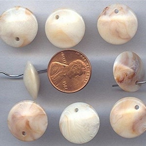 140 Vintage Japanese Beige Marble Acrylic 18mm Saucer Bead Pendant Charms G45