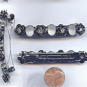 Vintage Hematite Flowers With Crystal Gem Barrette G488