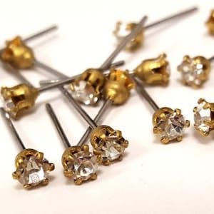 144 Pieces April Birthstone Crystal 3mm. Rhinestone Brass Set Steel Post Stud Earrings - Wholesale Lot T833