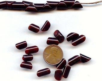 24 VINTAGE GLASS GARNET handmade slant ended smooth tube beads d113
