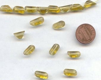 24 VINTAGE GLASS CITRINE yellow handmade slant ended tube beads d114