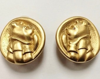 Brincos de clipe de ouro genuínos assinados pela &quot;Disney&quot; &quot;Winnie The Pooh&quot; D411