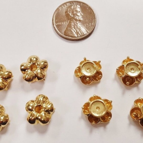6 Vintage Joan Rivers Gold Plated Dual Sided Setting Flower Metal Findings J123