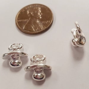 6 Vintage Baby Pacifier Binky Nookie Silver Plated Finding Bead Charms E216