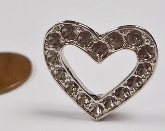 Vintage Unset Rhinestone Heart Silver Plate 22.5mm Finding - DIY Jewelry Craft Making E285
