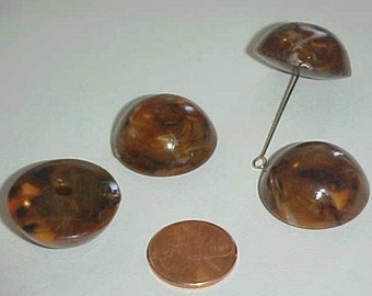 12 Vintage Brown Marble Acrylic 24mm. Round Smooth Domed Cabochons L728