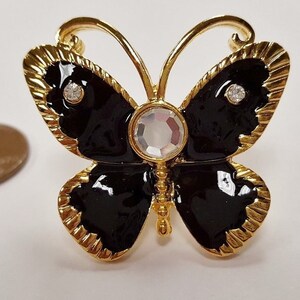 1 Black Enamel Butterfly Crystal Rhinestone Gold 32x36mm. Screw Back Post Finding E257