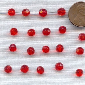 36 Vintage Glass Ruby 6mm. Faceted Round Beads 228a