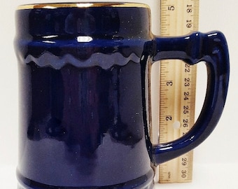 Vintage Cobalt Blue Ceramic Gold Trim With Wreath & Frill USA Made Stein Mug F9