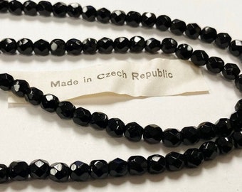 120 Pieces Vintage Czech Glass Jet Black 5mm. Fire Polished Faceted Beads L970