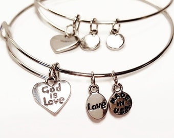 God is Love Inspirational Charm Adjustable Wire Bangle Bracelet - Made in USA - V246