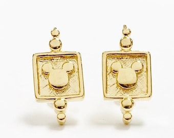 Pendientes colgantes cuadrados perforados con marco dorado y cabeza de Mickey Mouse estilo vintage de Disney B840