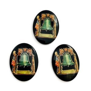 3 Sino da Liberdade Vintage Preto 1776 40x30mm. Acrílico Limoge Cabochão Cameos L535